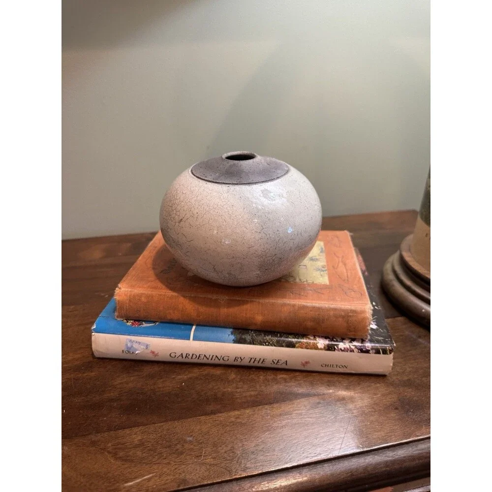 Vintage Raku Studio Pottery Vase Signed Hahn 2004 Kauai Wabi-Sabi Minimalist
